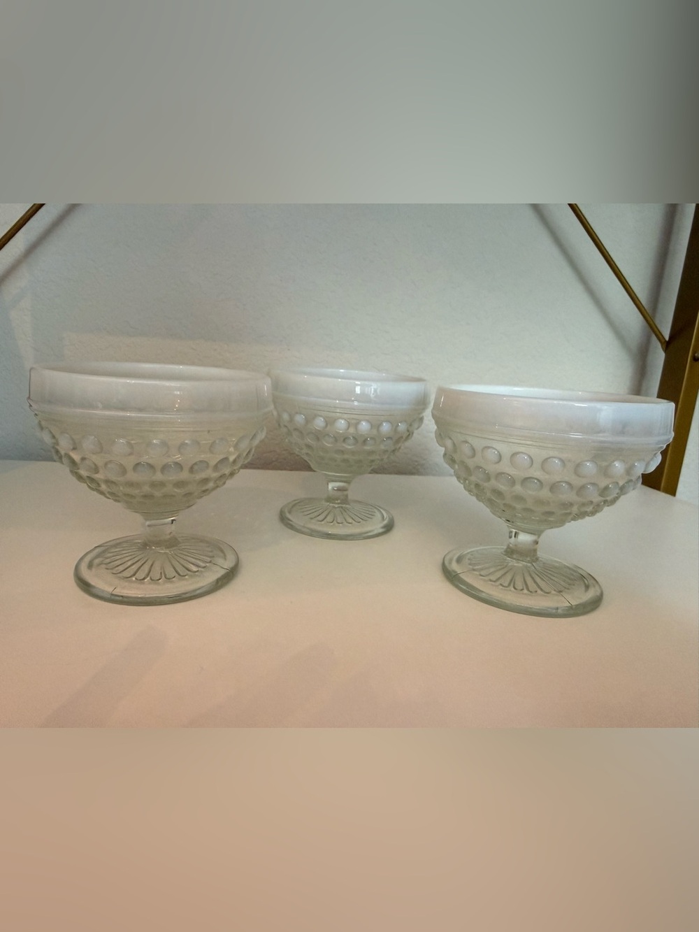 Vintage Anchor Hocking Moonstone Hobnail Dessert Cups - Set of 3